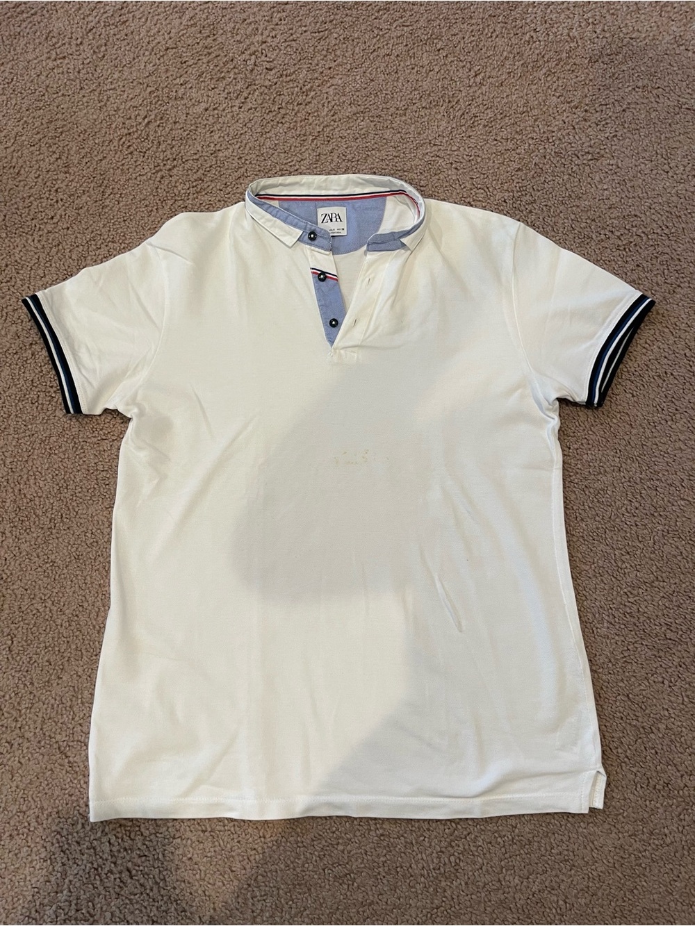 Zara Mandarin Collar White Short Sleeve Polo Shirt Small